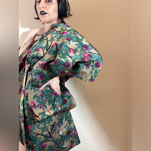 Floral gauze semi transparent sha silk vintage kimono Haori coat robe usomono - Picture 2 of 10